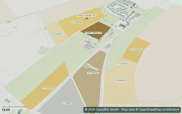 3D view of the plan “Agriculture, harvest before the rain” (Route planning)