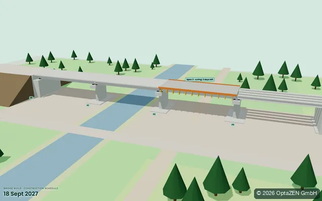 3D-Ansicht: Bauablauf einer Autobahnbrücke