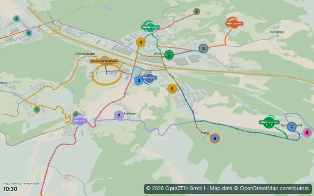 3D-Ansicht: Touren von acht Servicetechnikern