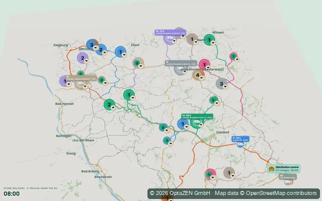 Route planning: Store delivery · e-trucks from the DC