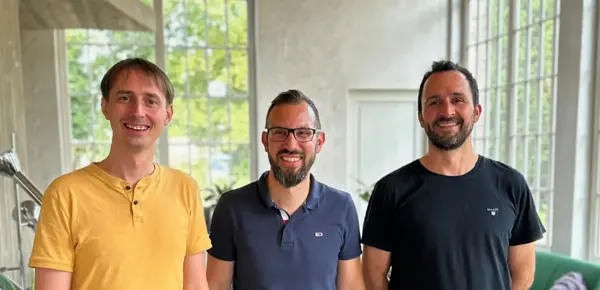 Geoffrey De Smet, Simon Tiffert and Maarten Vandenbroucke at the Timefold office in Ghent