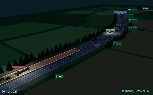 Motorway renewal · closures and crews